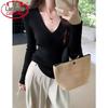 Langsha Women's V-Neck Slim-Fit Long Sleeve Knitted Base Layer