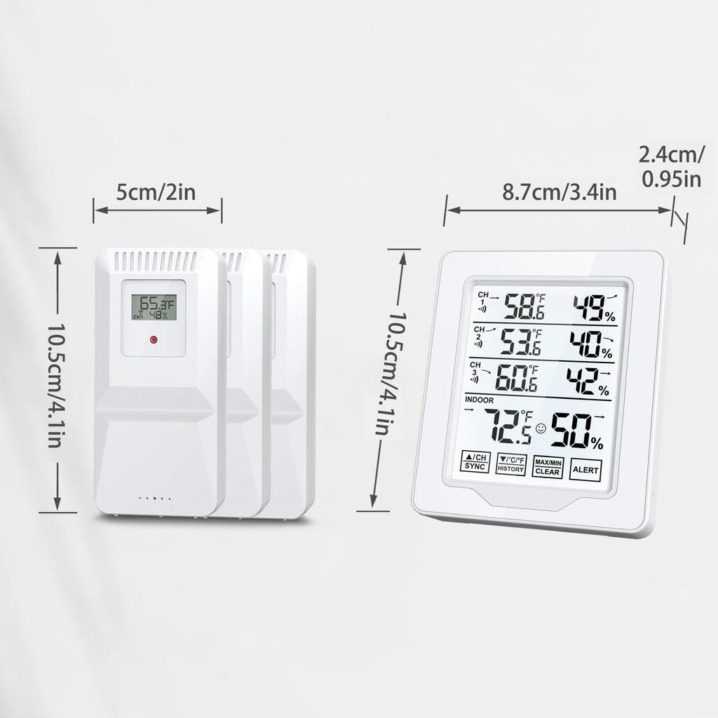 Multiple Room Wireless Thermometers Hygrometer 3 Sensors Indoor Outdoor Temperature Humidity Monitoring Display Alarm