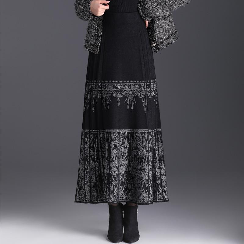 

Винтажная вязаная юбка Осень/Зима Эластичная А-силуэта Длинная юбка S