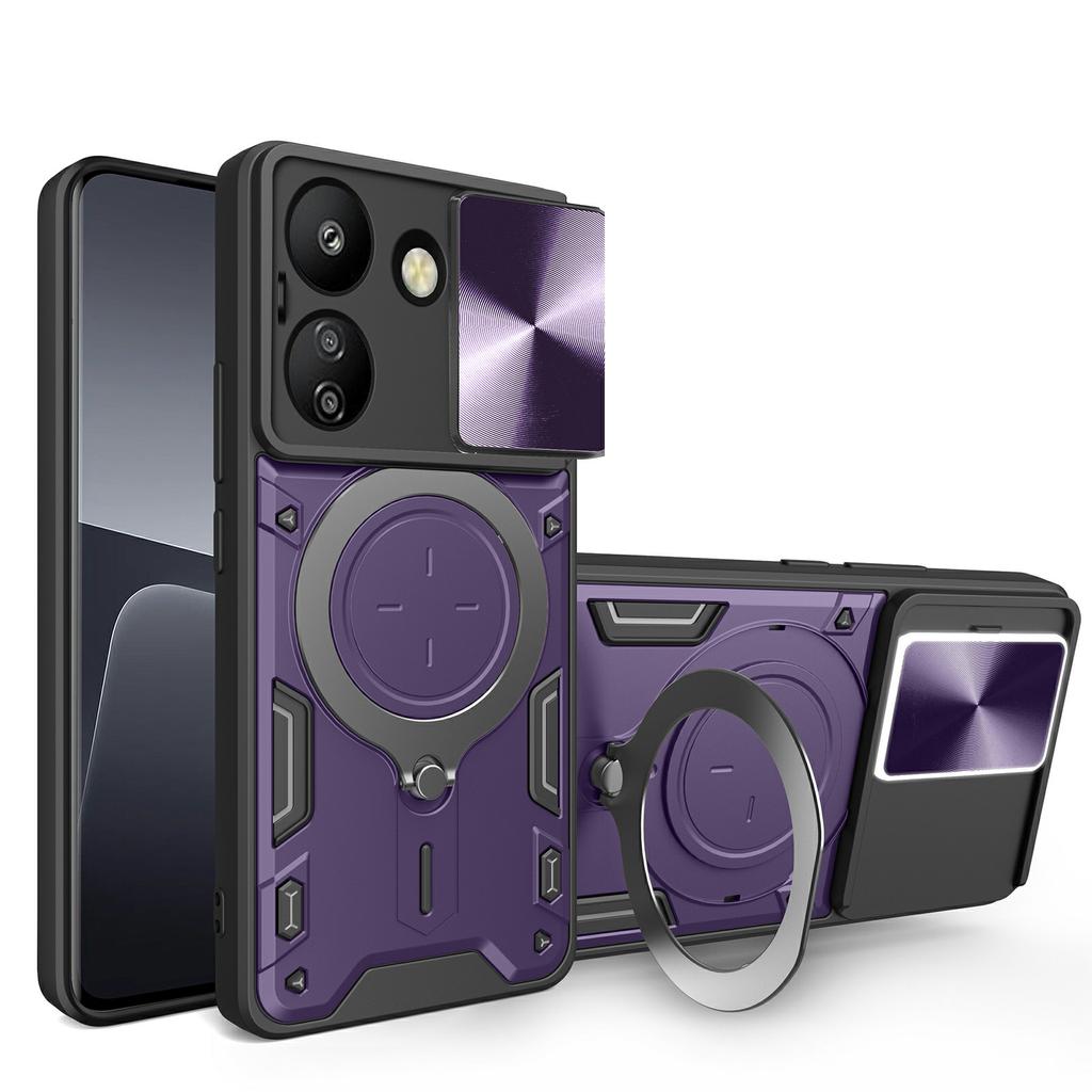 For Xiaomi Redmi 13C 4G/Poco C65 4G Case Slide Camera Lid TPU+PC Hybrid Phone Cover with Kickstand