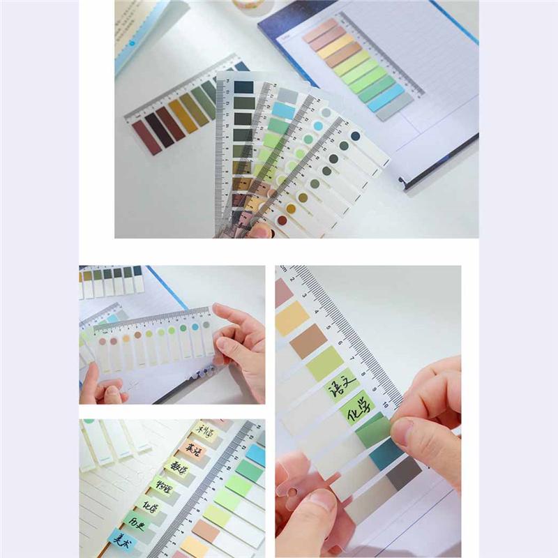 200 Hojas/juego Set de Notas Adhesivas Pastel Morandi Regla Cinta PET Pestañas Índice y Marcapáginas Diarios Planificadores Material Escolar y de Oficina Bloc de Notas