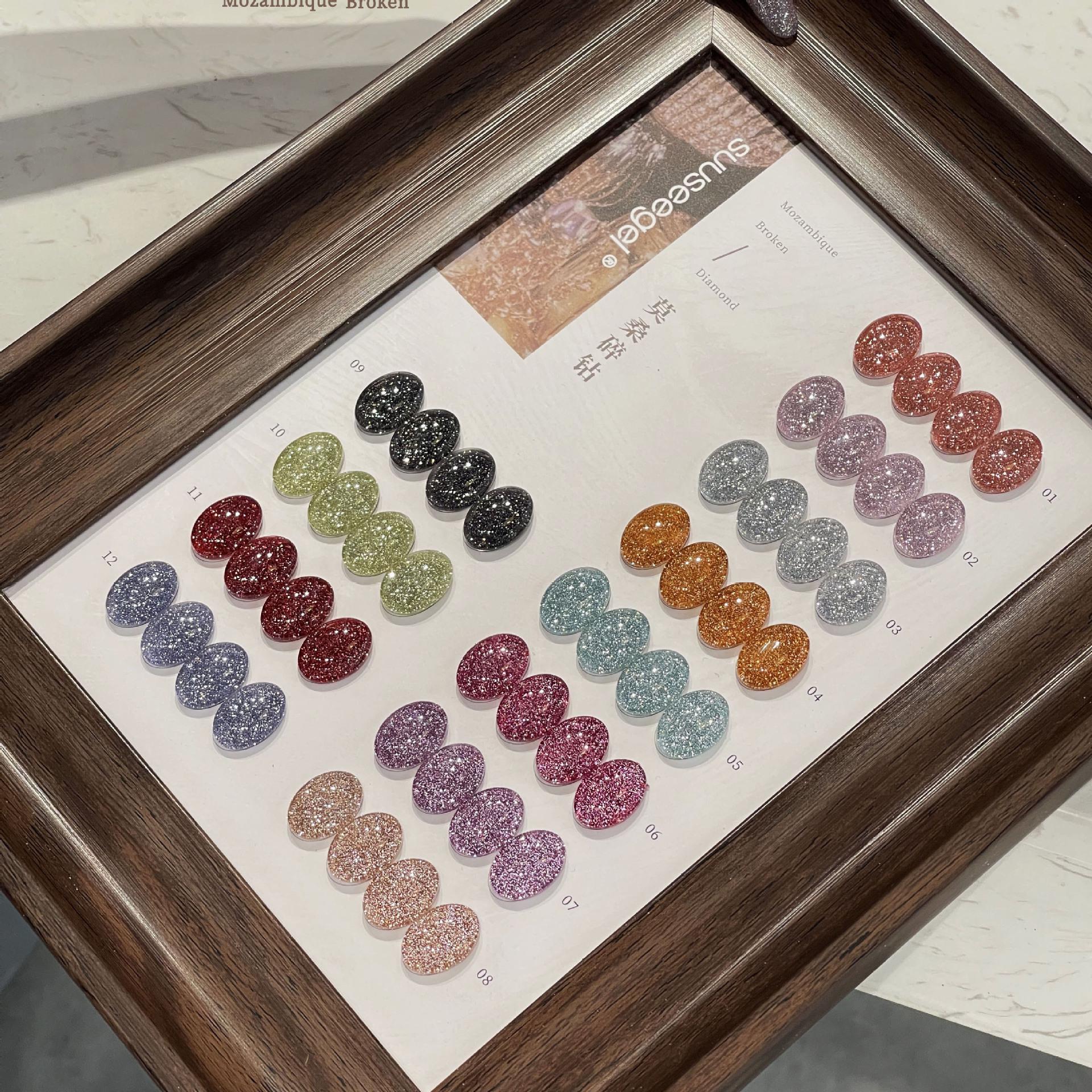 

Xiaohongshu Горячий стиль 12-цветный набор гель-лаков для ногтей с муассанитами и крошкой из бриллиантов