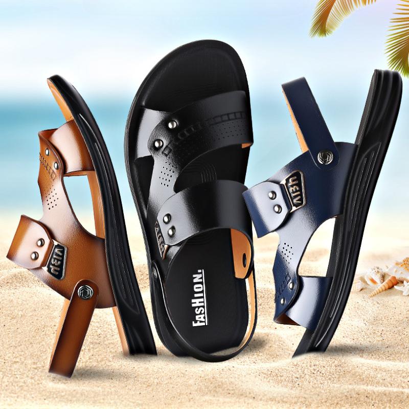 Обувь Мужские летние новые спилковые кожаные нескользящие пляжные мужские сандалии — фото 13