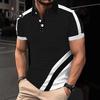 Men's Lapel T-Shirt Slim Fit Polka Dot Polyester Tee Shirt Color Block Summer Casual Short Sleeve Top for Daily Wear Sports Street