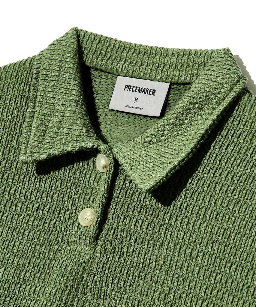 PEACE MAKER Button Up Collar Knit Shirts (Green)