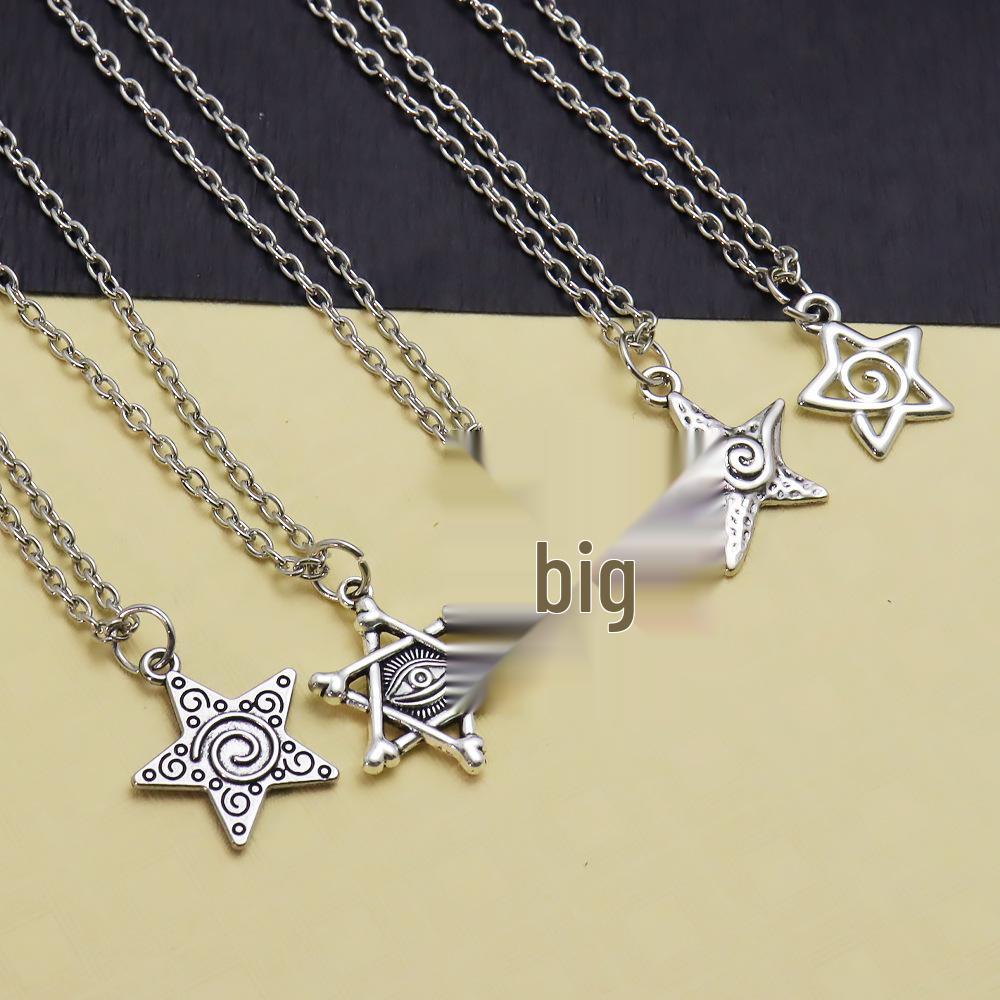 European-American Gothic Star Pendant Necklace - Silver Chain, Multi-style Cross Design