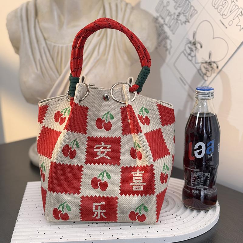 Market general knitted ring buckle bag portable work out large capacity handbag commuting small square bag storage bag
