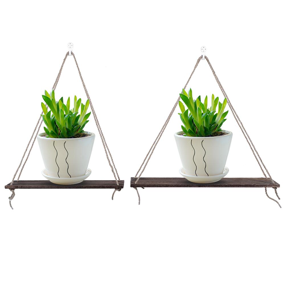 2 Stück Holz Wandregal Hängeseil Hängend Pflanzen Blumentopf Regale HeimdekorationenAntik