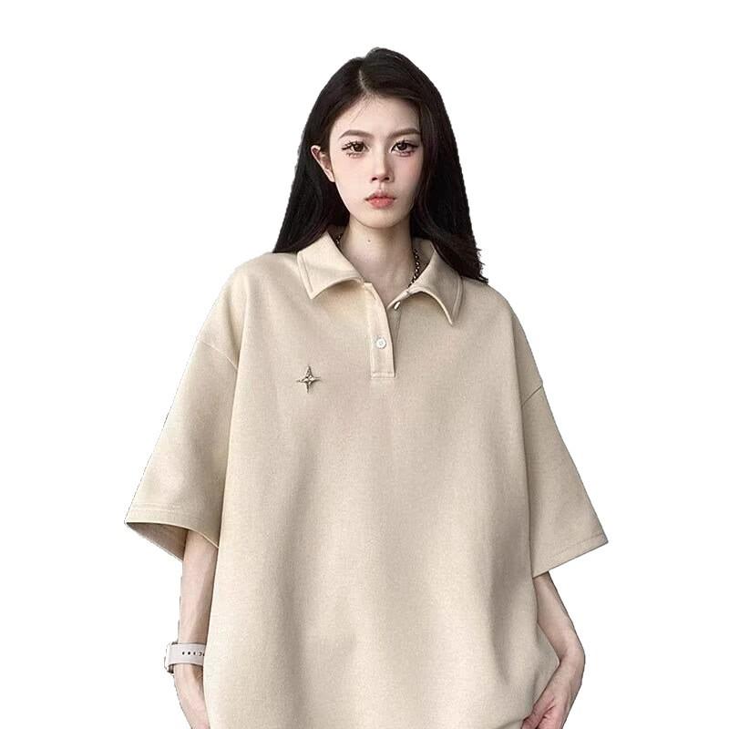 High Street Heavyweight POLO Shirt Short-sleeved Summer American Style Handsome Lapel Student Hong Kong Style Versatile T-shirt Trend