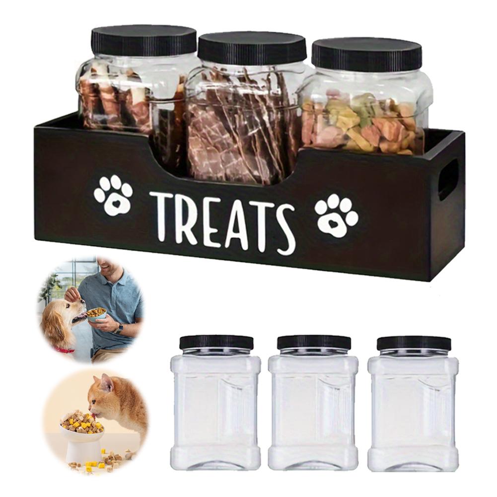 3Pcs Pet Food Storage Container Cat Dog Treat Jars With Wood Holder Pet Snack Storage Organizer For Dog Cookie Cat Treats