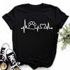 Women Dogs Paws Love Heart Printed T-shirts Fashion Summer Short Sleeve Lady Womens Clothes Tops T-Shirt Black Shirt Tees Female