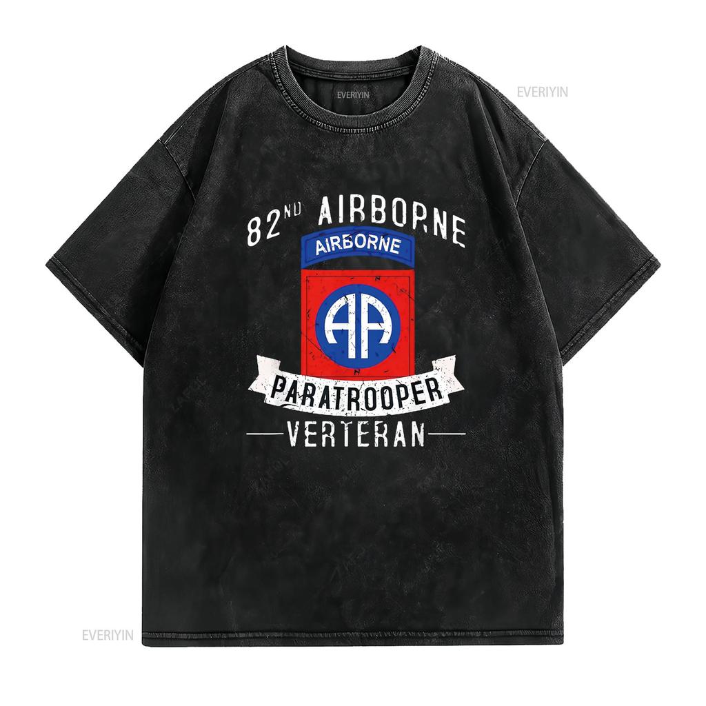 Mens 82nd Airborne Division Paratrooper Army Veteran T Shirt Black Medium vintage Washed Casual homme Stylish Versatile