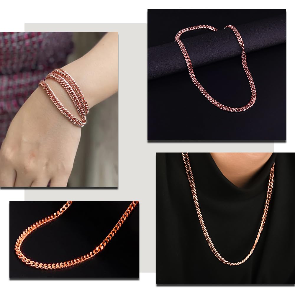 [Sanyu Trade] Pure Copper Necklace, 99.9% Pure Copper, Cuban Link Chain, Purple Copper, Unisex, for Electromagnetic Hypersensitivity, Pure Copper