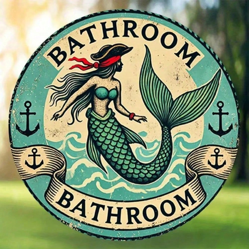 Vintage Metal Sign Nautical Bathroom Wall Art Anchor and Waves Decor 20x20 разноцветный