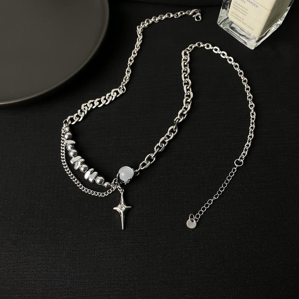 Men's Durable Titanium Steel Cuban Chain Necklace with Zircon Pendant