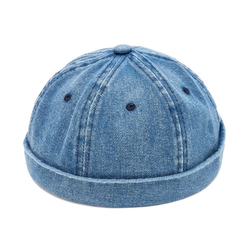 Unisex Washed Denim Skullcap: Street Style Brimless Hat for Hip Hop Fashion Adjustable синий