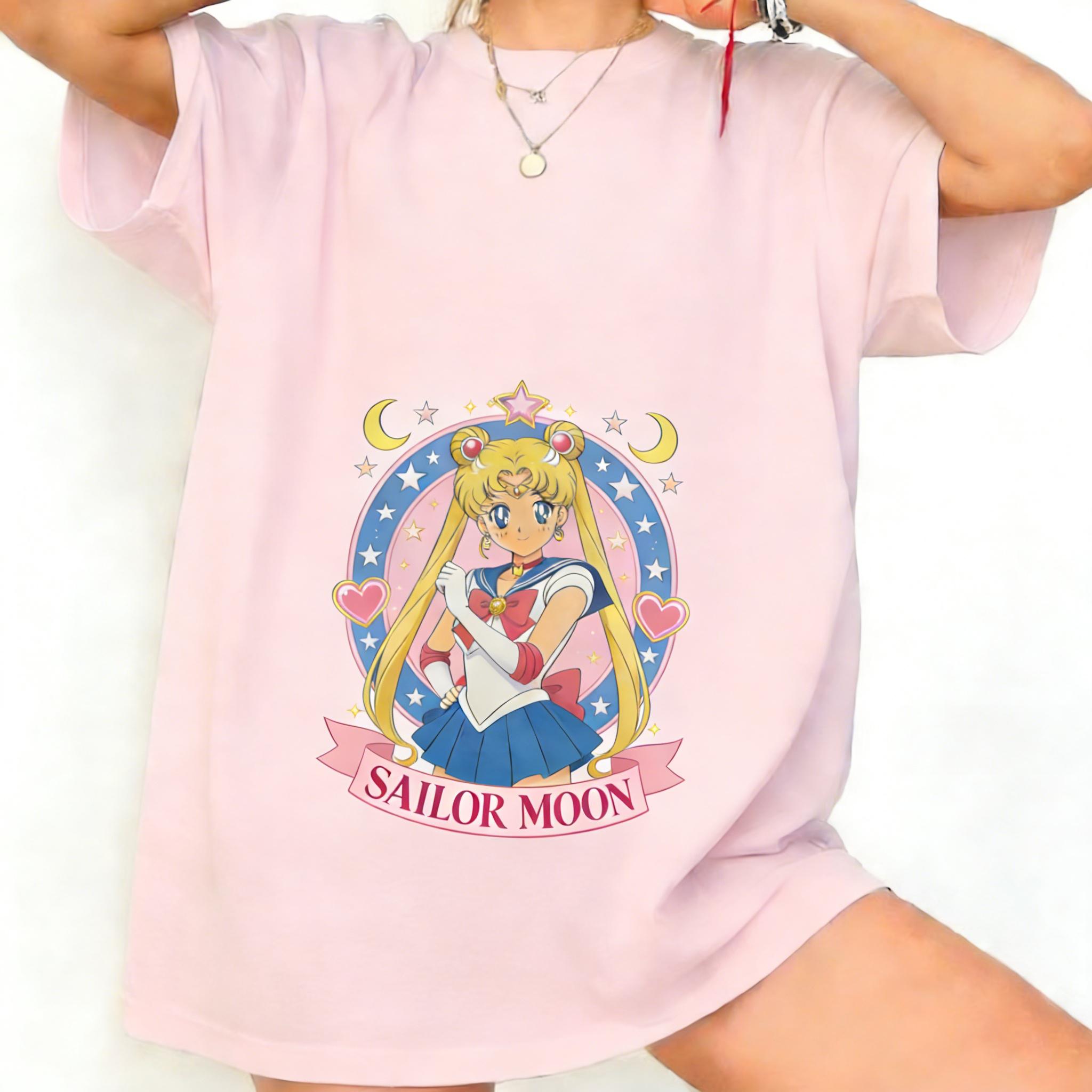 Pretty Girl Warrior Anime Retro 90s Printed Tshirt Summer Mens and Womens Tshirt Street Style Casual Trendy Short Sleeve 4XL