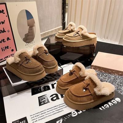 Faux Fur Wrapped Head Fur Slippers Female Flip-flop Women Slippers Niche Design Cozy Versatile Wool Slippers
