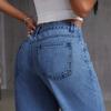Women's Mid- Stretch Jeans Fashion Straight Leg Denim Pants With Pockets