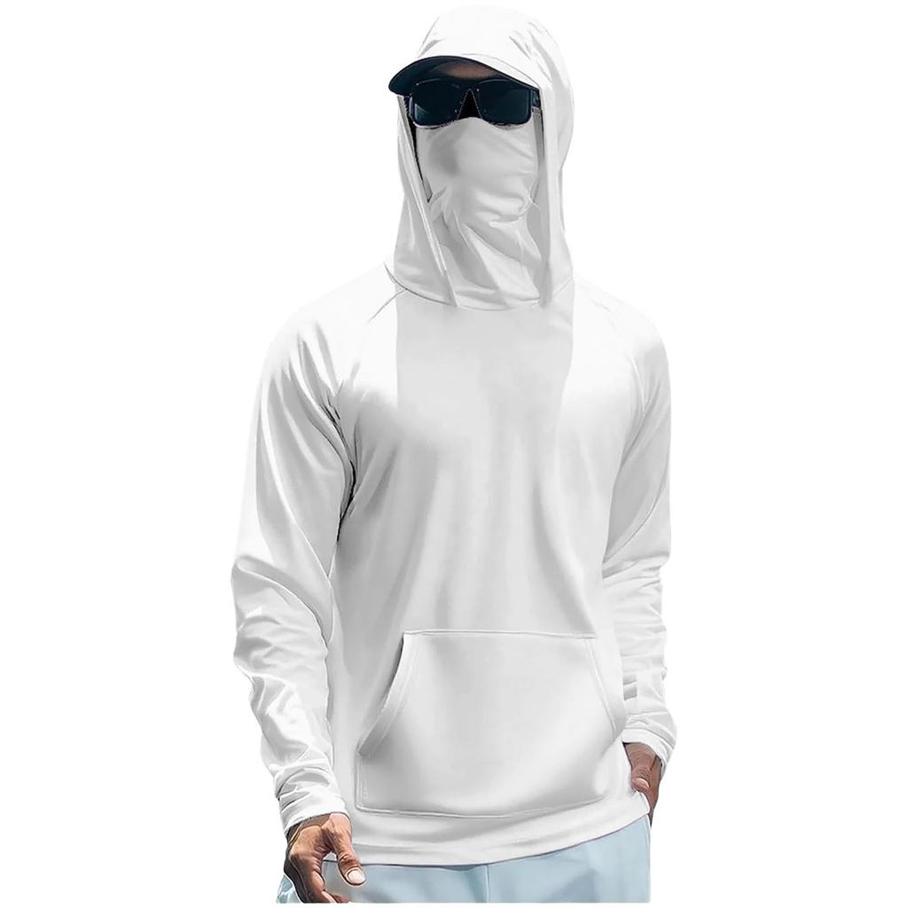 Lightweight Long Sleeve Hooded Shirt with Integrated Face Cover Sun Loose Fit Guard Pullover Top for Outdoor Activities