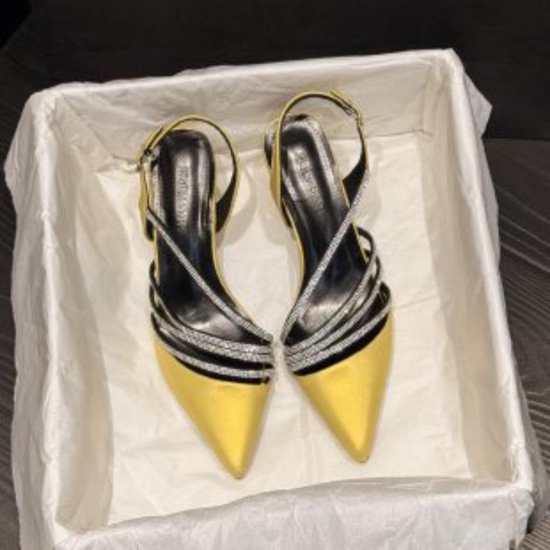 Fashion French Baotou Sandals Temperament 2025 Pointed Toe Summer Fashion New High Heels Rhinestone Women's Single Shoes