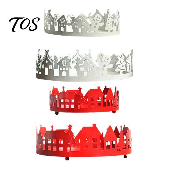 Scented Candle Display Stand 2 Pcs Christmas Village House Tray, Tabletop Decorative Metal Tray with Desktop Set Tree Design, Organizer for