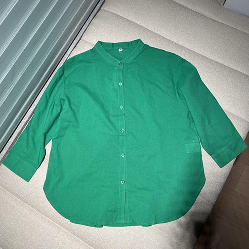 

827 Daily Order Pure Cotton Shirt Fashion Stand Collar Women s Spring Simple Summer All-Match Green M