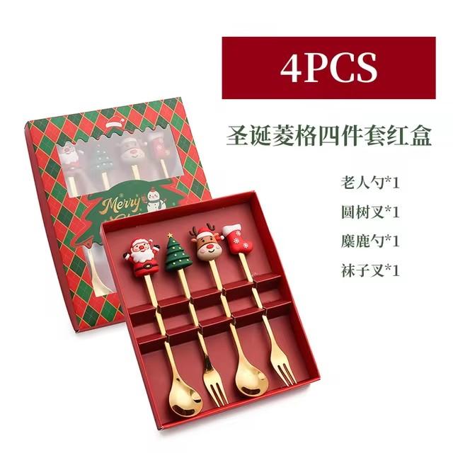 4/6pcs Christmas Spoon and Fork Set Stainless Steel Creative Tableware Coffee Tea Dessert Spoon and Fork Exquisite Gift Set