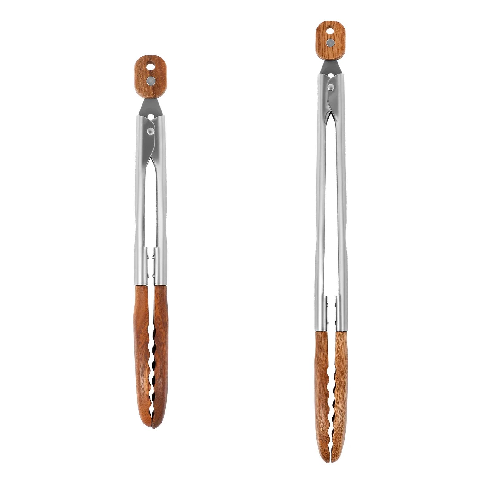 

2Pcs Wood Food Tongs Rustproof Salad Tongs with Wood Tips Locking Storage Wood Serving Tongs for Flipping Cooking Grilling