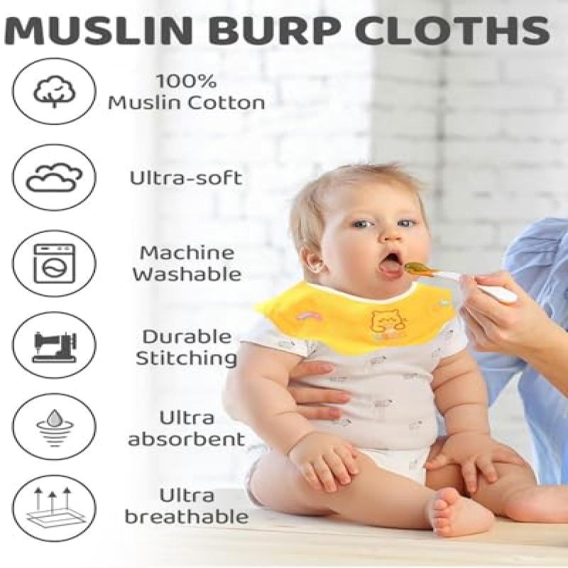 2PCS Baby Bibs, Ultra Soft Absorbent Waterproof Drool Bibs with Snap Button for Boys Girls Infants Toddlers (Pink + Yellow)