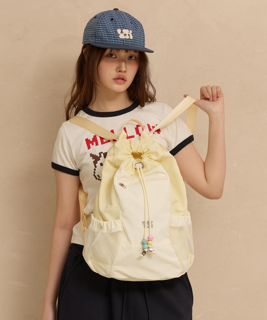 Waikei Beaded Nylon String Backpack Light Yellow