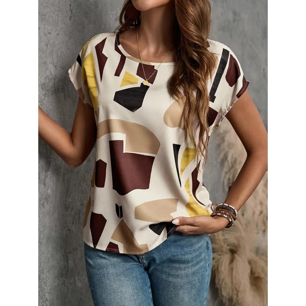 

Classic women s striped printed round neck short sleeved shirt 5XL