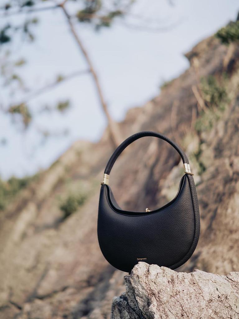 Luna Bag Half Moon Bag Genuine Leather Full Grain Leather Crescent Shoulder Bag Handbag Brand Black Leather Luna Bag 4way M [Songmont] Women's (Black)