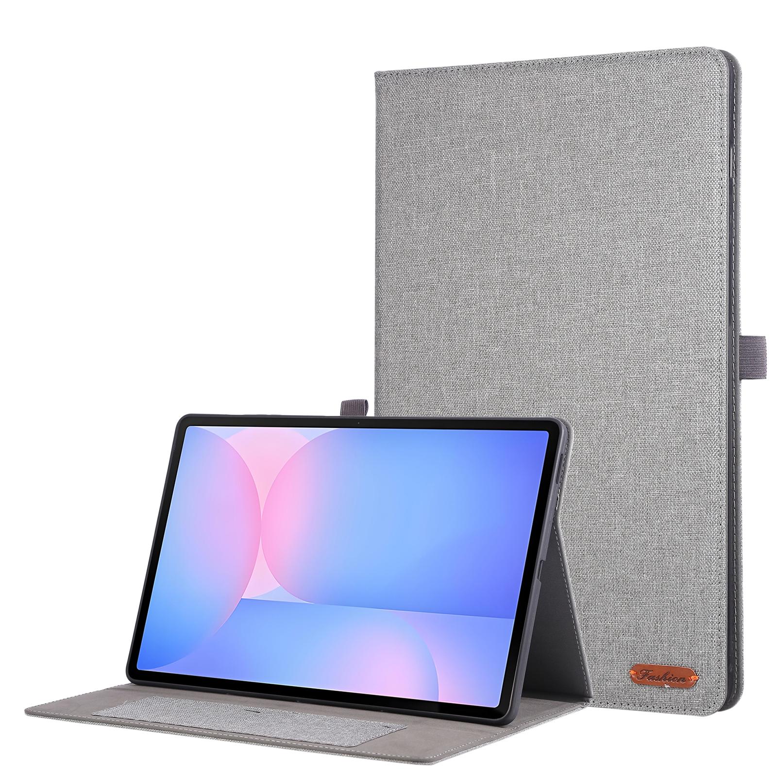 

For Samsung Galaxy Tab S10 FE+ Leather Case Card Holder Cloth Texture Tablet Stand Cover Grey