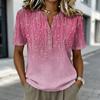 Damen Blumenprint Kurzarm Henley-Hals mit Knöpfen Leinen-Baumwoll-Bluse Lässig Leichtes Sommerhemd
