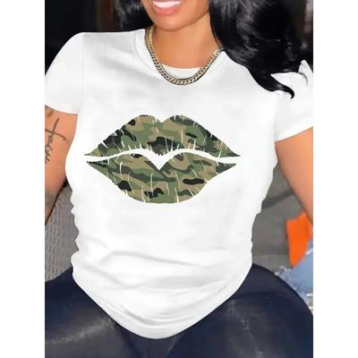 Women's Personalized Pattern 3D Printed White Short Sleeve Casual Short Sleeved Round Neck T-shirt