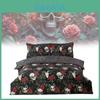 Halloween Reversible Duvet Cover Set With Cartoon Skull And Rose Design For Bed