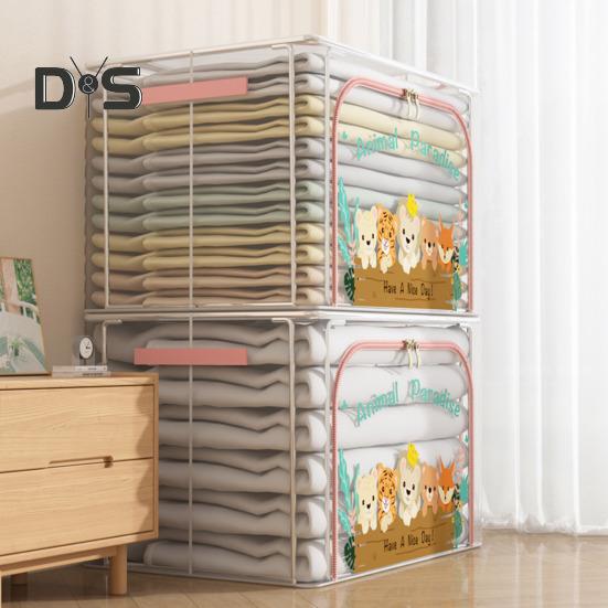 Large Storage Box with Handle Transparent Design Zipper Closure Multi-Function Home Quilt Storage Bag Blanket Clothing Organizer