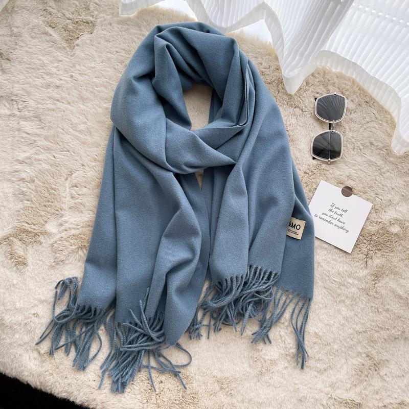 Winter Cashmere Solid Color Pashmina Tassel Scarf for Women Warm Scarves Wraps Girls Thicken Warm Shawl Wrap Echarpe Stole