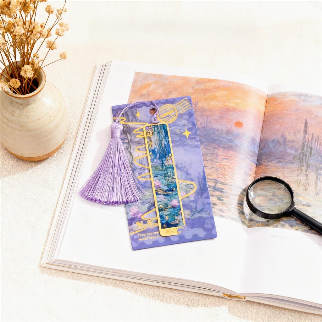 Vintage Ölmalerei Metalllesezeichen - Hohlgoldfolien-Quastenlesezeichen - Geschenk für Buchclubs und Buchliebhaber