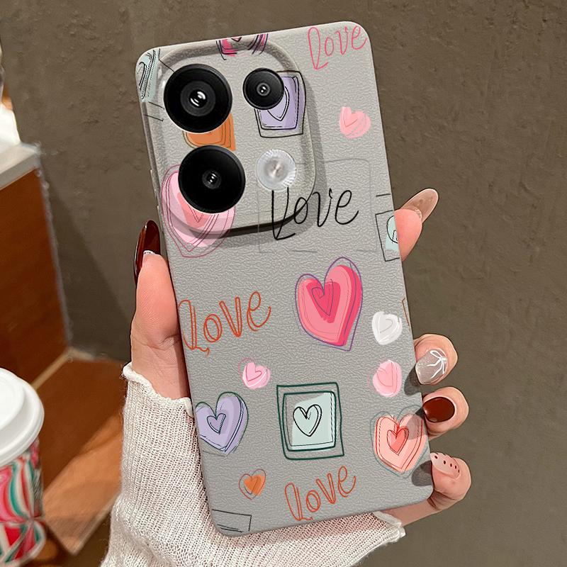 Weiche Silikonhülle mit Liebesherz-Muster für Xiaomi 13t Poco X6 M6 Pro Redmi Note 14 13 12 11 10 Pro Stoßfeste Ledertextur Einfarbige schlanke Hülle