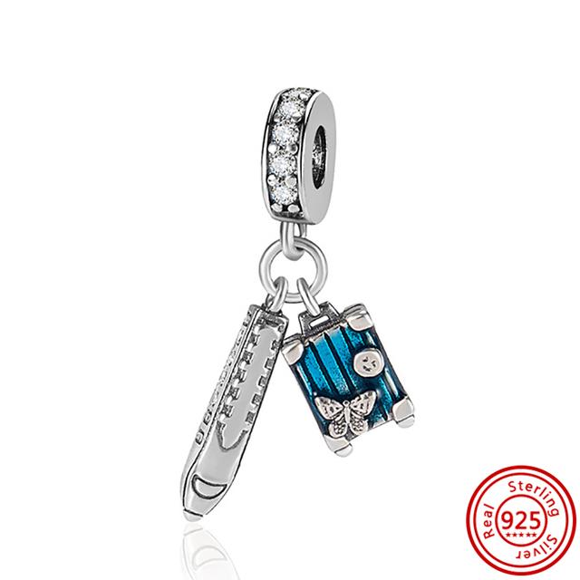 925 Solid Silver Shopping Bag Portable Travel Case Series Pendants Beads Fit Charms Bracelet Luxury Jewelry