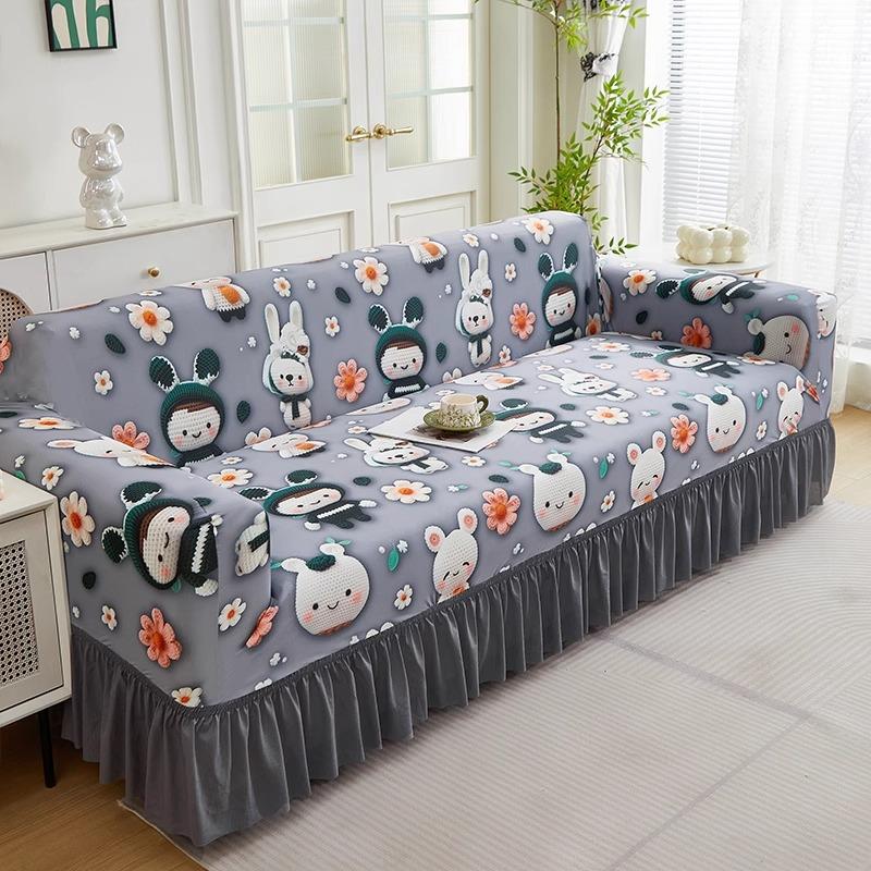 

Summer Thickened Premium Ice Silk Sofa Cover All Inclusive Universal Cover Cool and Anti Slip Printed Straight Row Sofa Protective Cover 90-140cm