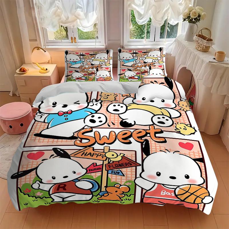 3pcs Pochacco Sweet Moments Pattern Bedding Three-Piece Set (1 Cover + 2 Pillowcases, No Fillings),  Soft and Comfortable S072