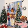 2pcs 2D Flat Printing Merry Christmas Window Drapes Christmas_ Fabric Without Electricity Versatile Perfect for Indoor