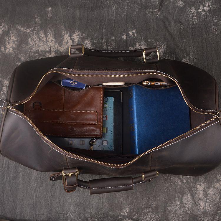 The First Layer Of Cowhide Men'S Hand-Held Travel Bag, Crazy Horse Leather Women'S Shoulder Oblique Span Bag, Large-Capacity Duffel Bag.