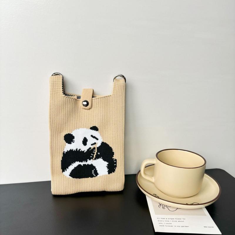 Panda Mobile Phone Bag Cute Knitted Bag High Sense Personality Versatile Dopamine Shoulder Messenger Bag Dopamine Wind