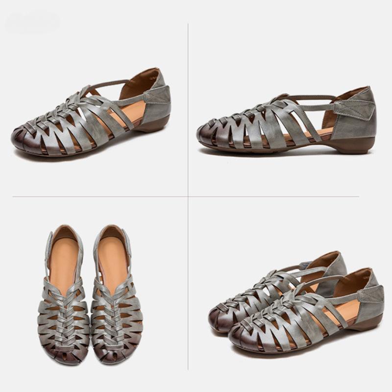 Johnature Sandali traspiranti cavi in vera pelle Scarpe da donna retrò comode e versatili