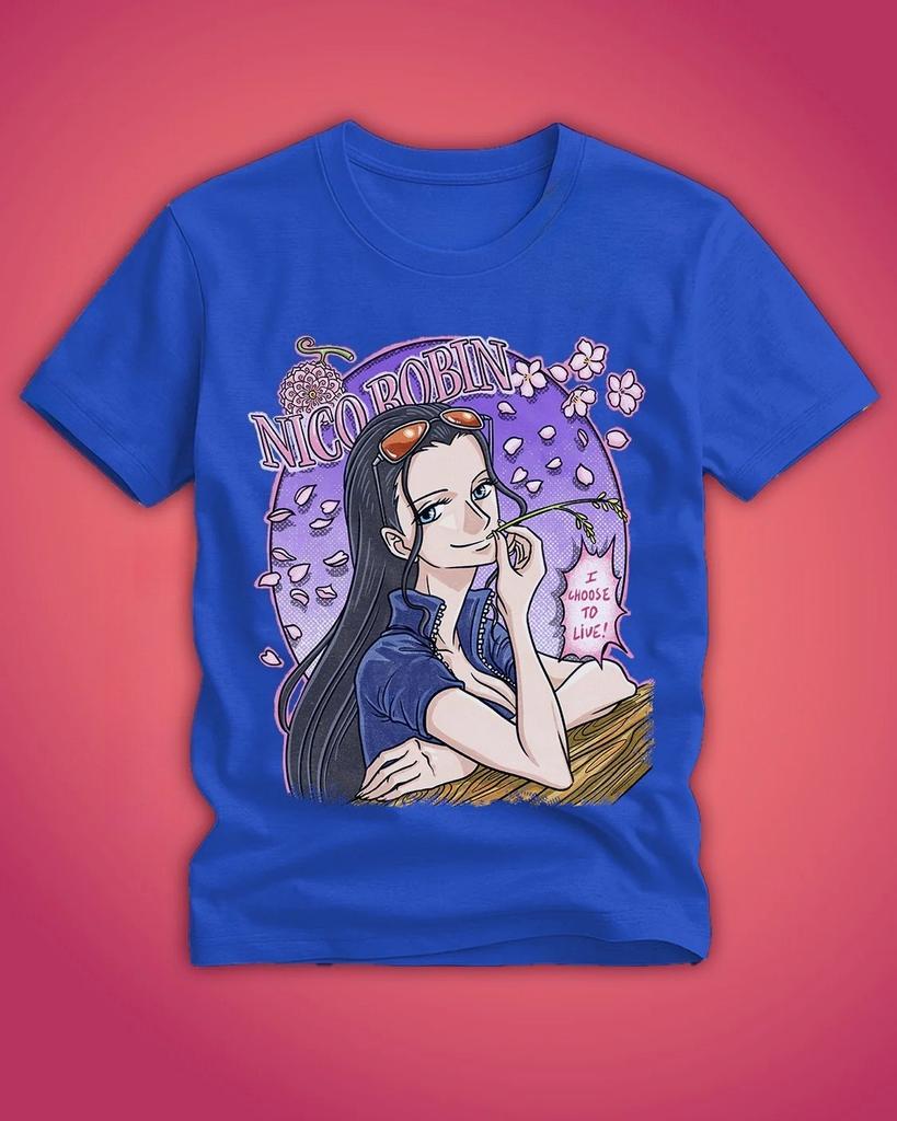2026 Summer One Piece Anime Nico Robin Printed Loose Shortsleeved Pure Cotton Childrens Tshirt Tide Unisex Casual Loose Y2k
