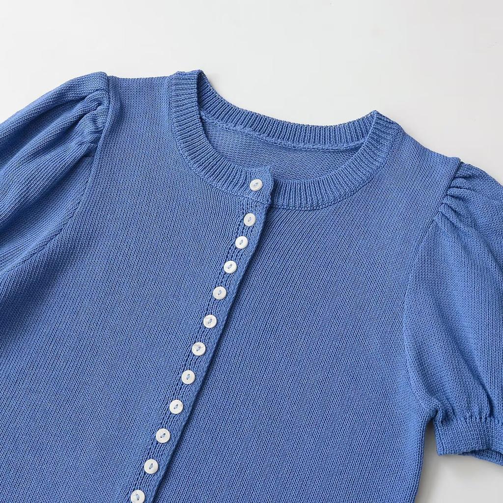 European and American Style, New Women's Clothing, Foreign Style, Round Neck Bubble Sleeve Knitted Jacket 5802005